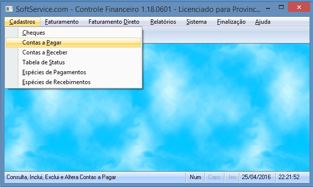 Permite o cadastramento de cheques recebidos, todas as contas a pagar de qualquer tipo e todas as contas a receber inclusive comissões.