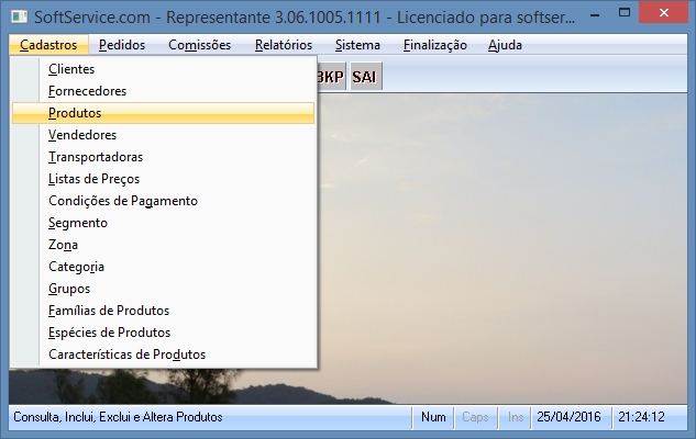 Menu de cadastros .